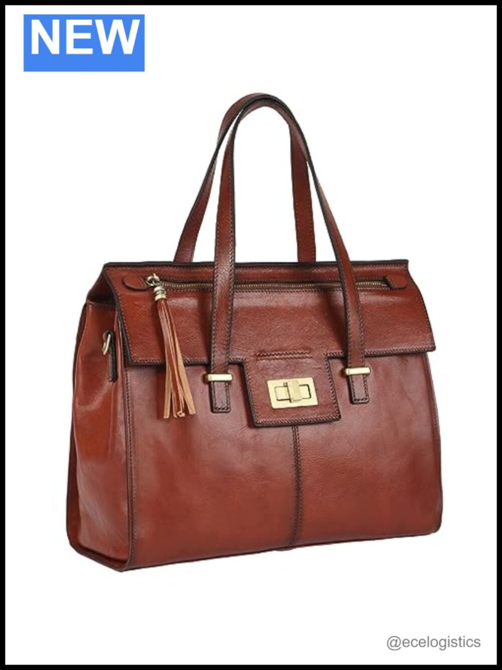 Italian Full Grain Leather Satchel Purse with Fringe, Adjustable Strap